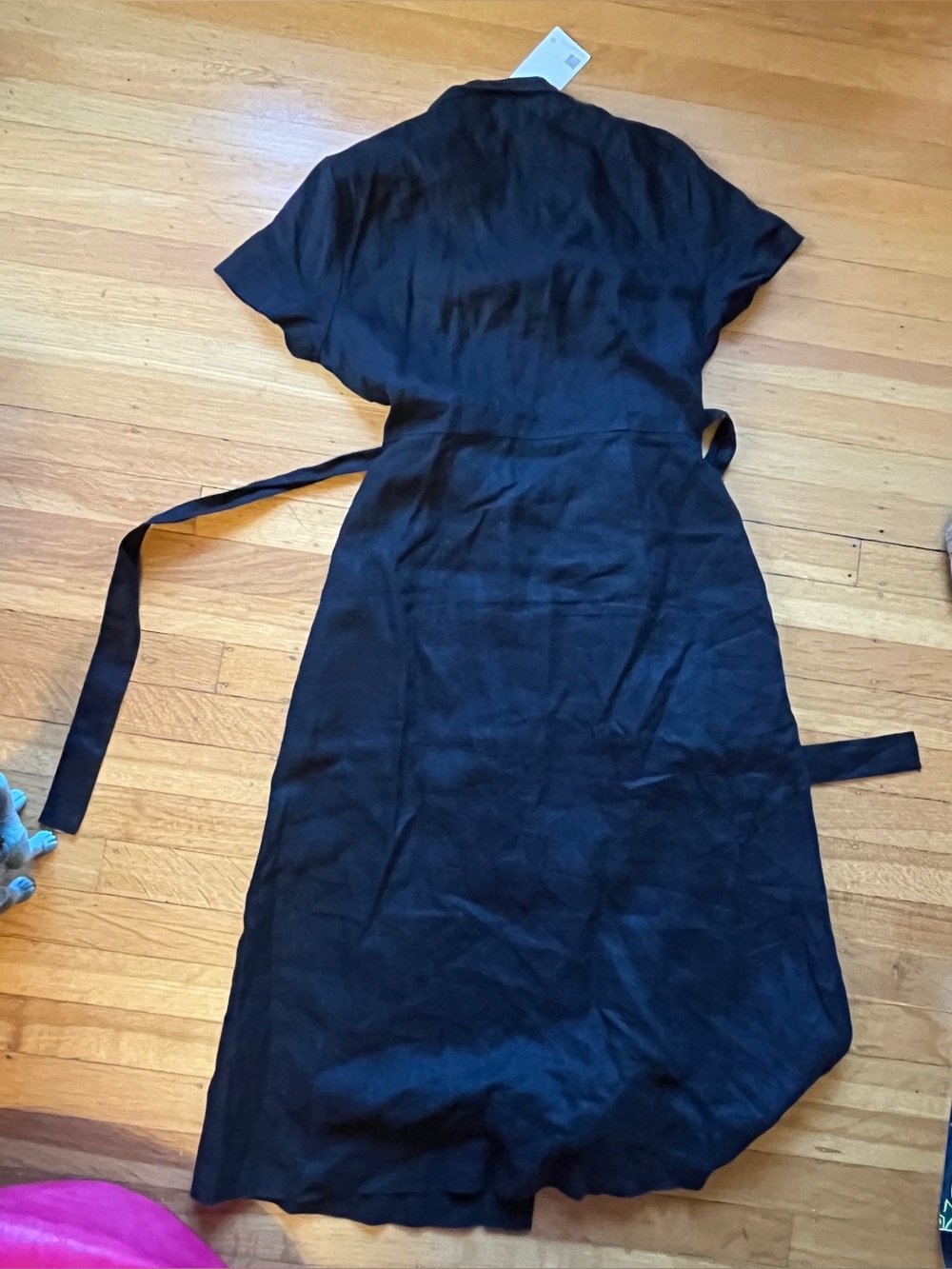 QUINCE 100% European linen black button front camp midi dress S - Picture 8 of 9
